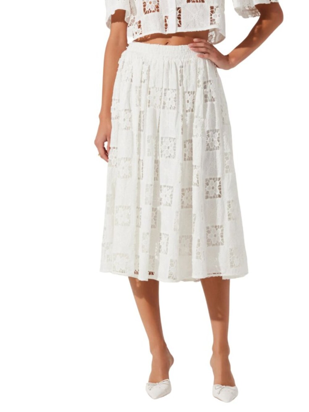 ASTR the Label Andolina Crochet Lace Midi Cotton Skirt Sz S White Cottagecore